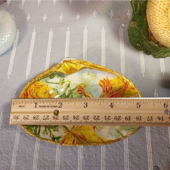 DECOUPAGE CLAM SHELL DECOUPAGE FLOWERS TRINKET DISH - Picture 8 of 11